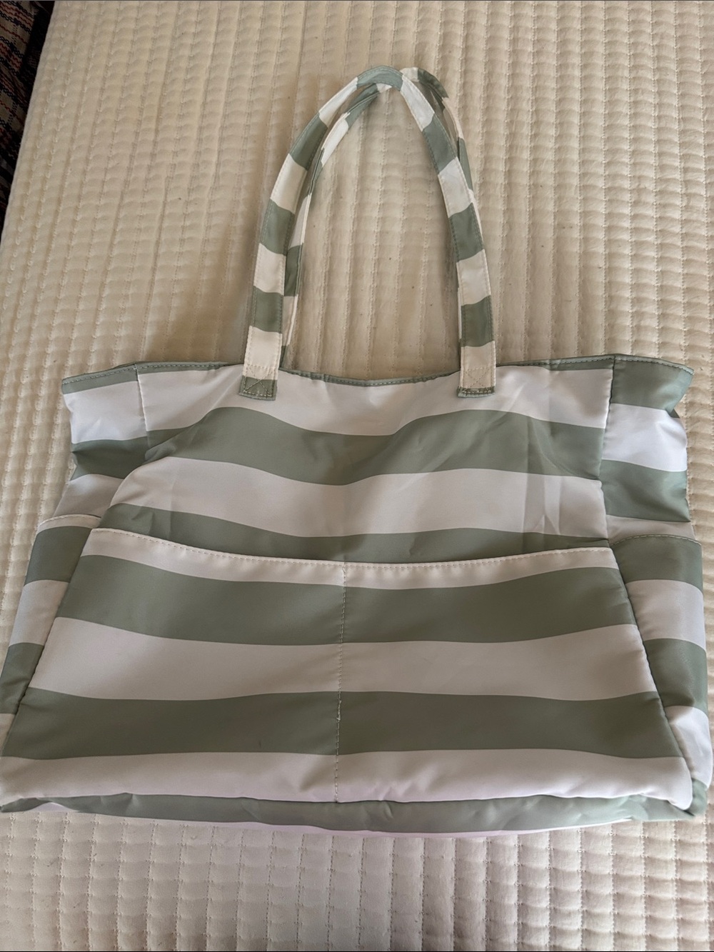 Striped Sage & White Tote Bag - Spacious Everyday Carry